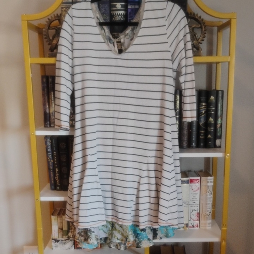 Aratta The Silent Journey Mixed Media Stripe Ruffle Dress